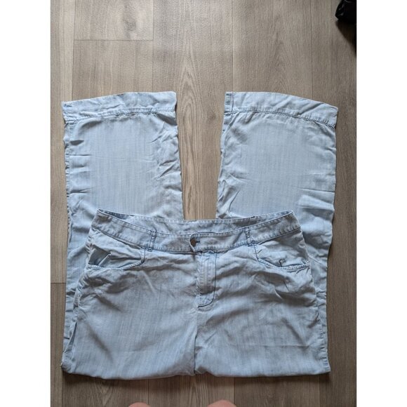 Soft Surroundings Light Blue Wide-Leg Pants Size 16 With Pockets & Button Closur - Picture 1 of 6